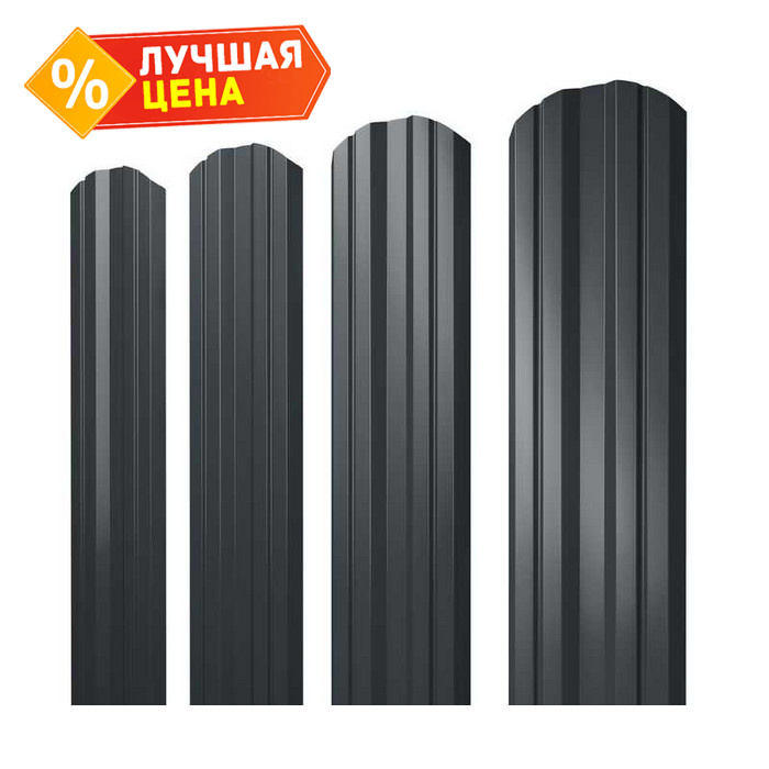 Штакетник Twin фигурный Grand Line 0,5 Rooftop Matte RAL7016 Антрацитово-Серый