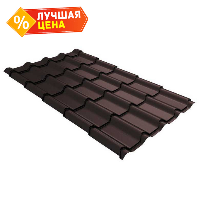 Металлочерепица Grand Line Kvinta Uno (Квинта Уно) 0,5 PurPro Matt RR 32 Темно-коричневый | c 3D резом