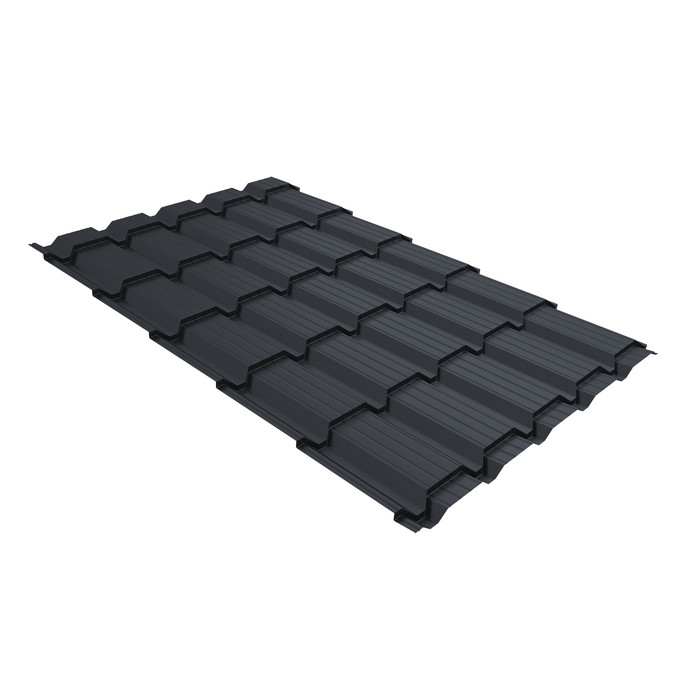 Металлочерепица Grand Line Верховье Quadro profi (Квадро Профи) 0,5 PurPro Matt 275 RAL 7024 мокрый асфальт