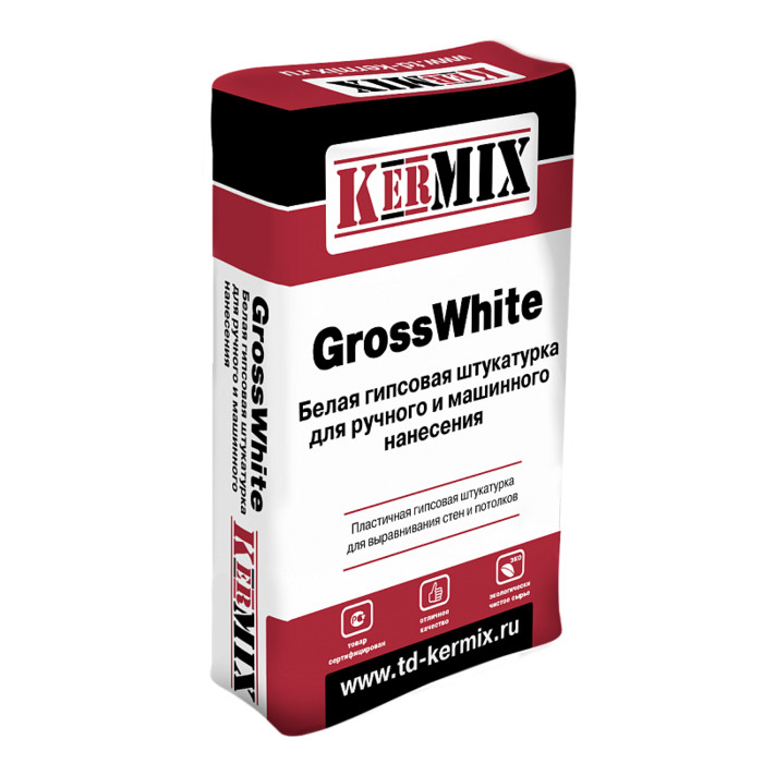 Гипсовая штукатурка GrossWhite 2650, белая, Kermix