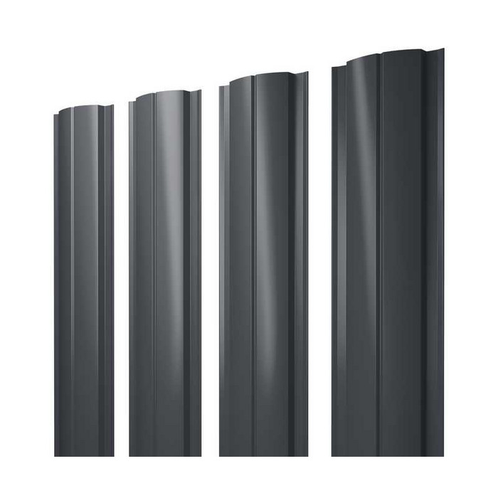 Штакетник Полукруглый Slim Grand Line 0,5 Quarzit PRO Matt RAL7024 Мокрый Асфальт - фото №1